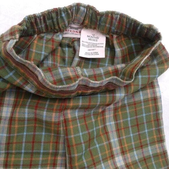 Arizona Baby Girl Elastic Waist Pants Moss Green Plaid Flowers Bows 12 Months - Picture 7 of 8